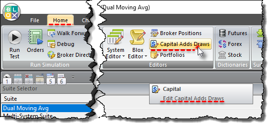 Capital Adds & Draws Menu Access Button