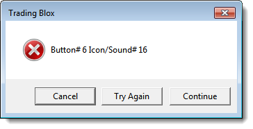 Button -Cancel/Try Again/Continue & Icon X, Critical Stop Sound