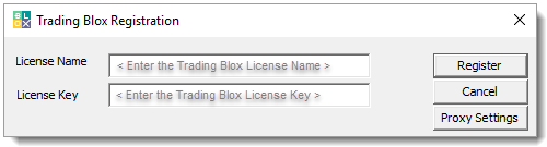 Trading Blox License Name & Key Registration Dialog