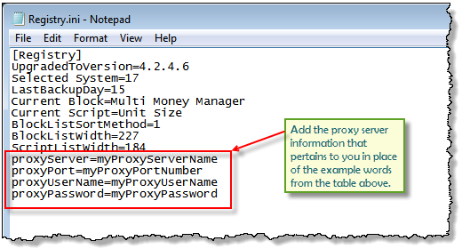 TB Registry-Ini File Required Proxy Parameter Details