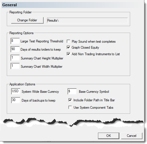 Report settings for determining which report is generated, and other reporting options.