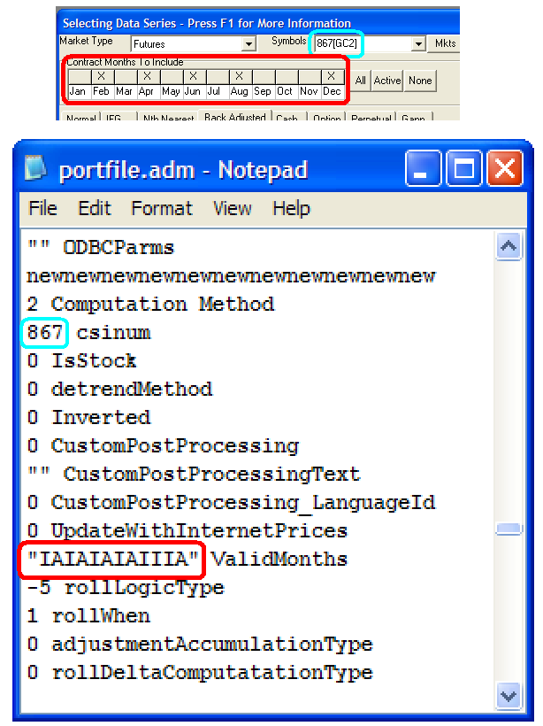 UA file properties (top), portfile.adm (bottom)
