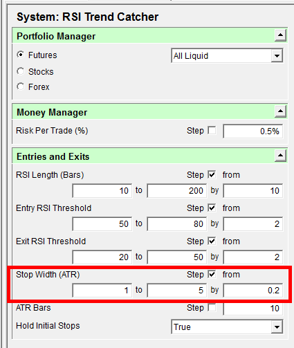 Blox backtest using Stepped Parameters