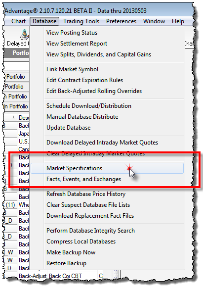 Unfair Advantage Market Specification Catalog access menu