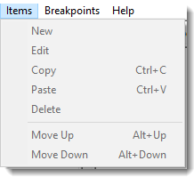 Items Menu Options