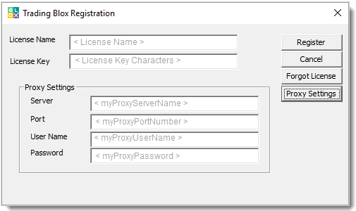 Registration Key Dialog with Proxy Area Opened