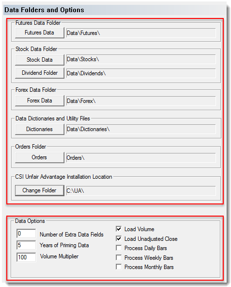 Data Folders and Data Options Preferences