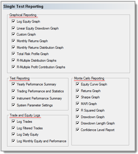 Single Test Reporting Options