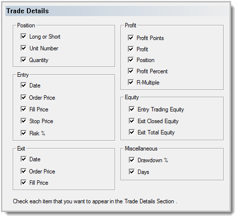 Charting Trade Details Settings