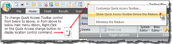 Quick Access Toolbar Location Control.