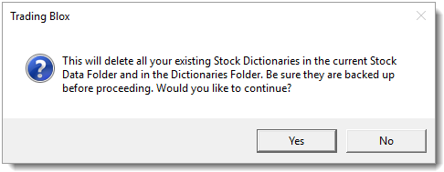 Delete All the Stock Dictionaries Confirmation Dialog