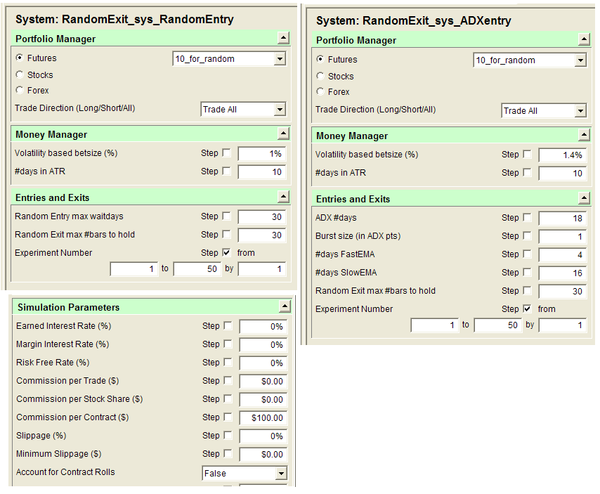 Parameters used to simulate the Random Exit systems in Blox