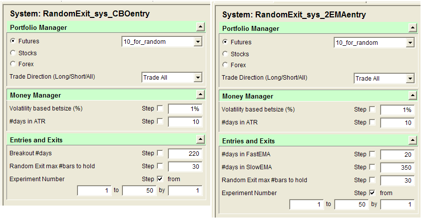 System parameters used in Blox simulations